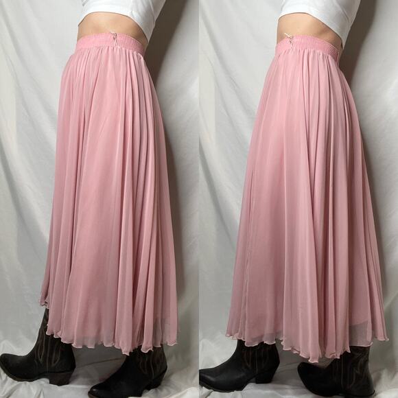 Vintage ballet pink chiffon maxi skirt full balletcore flowy nwt deadstock long - Picture 11 of 15
